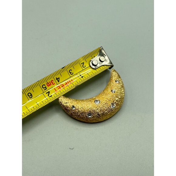 Vintage Christian Dior Moon Brooch Textured Gold Tone Crystals Crescent Moon - Picture 7 of 7